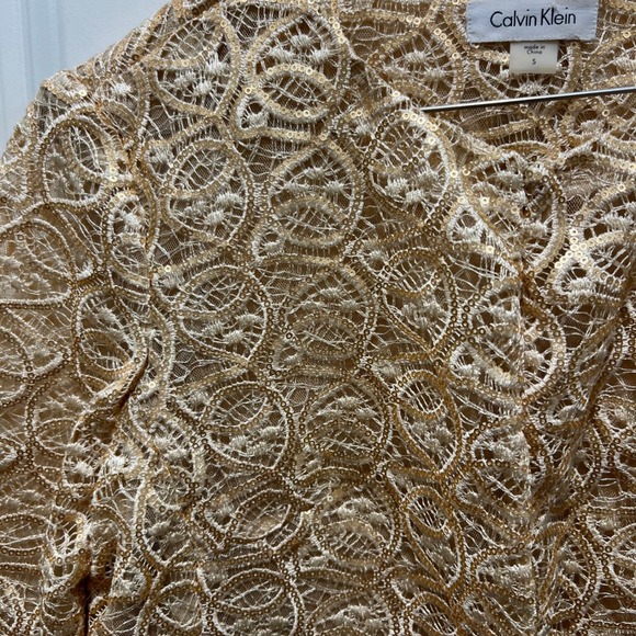 Calvin Klein Women Gold Sequin Lace Cropped Bolero Jacket Size S - Picture 2 of 8